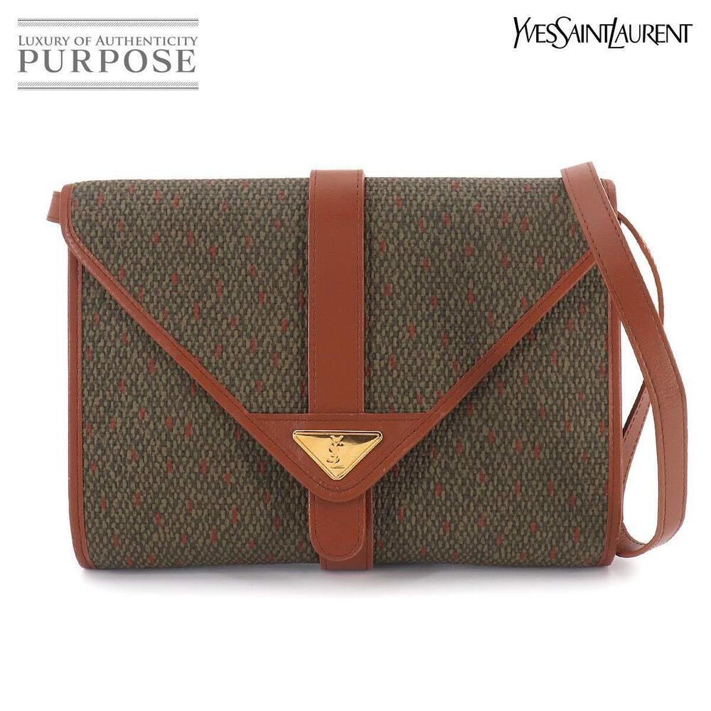 Saint Laurent Pouch Bag Leather Shoulder Bag Green Brown